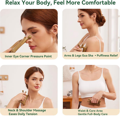 Wood Therapy Massage Tools – Wooden Manual Guasha Tool, Handheld Body & Scalp Massager, Trigger Point Scraper, Reflexology & Lymphatic Drainage Inspired Wooden Massage Tool for Face, Neck, Back & Legs