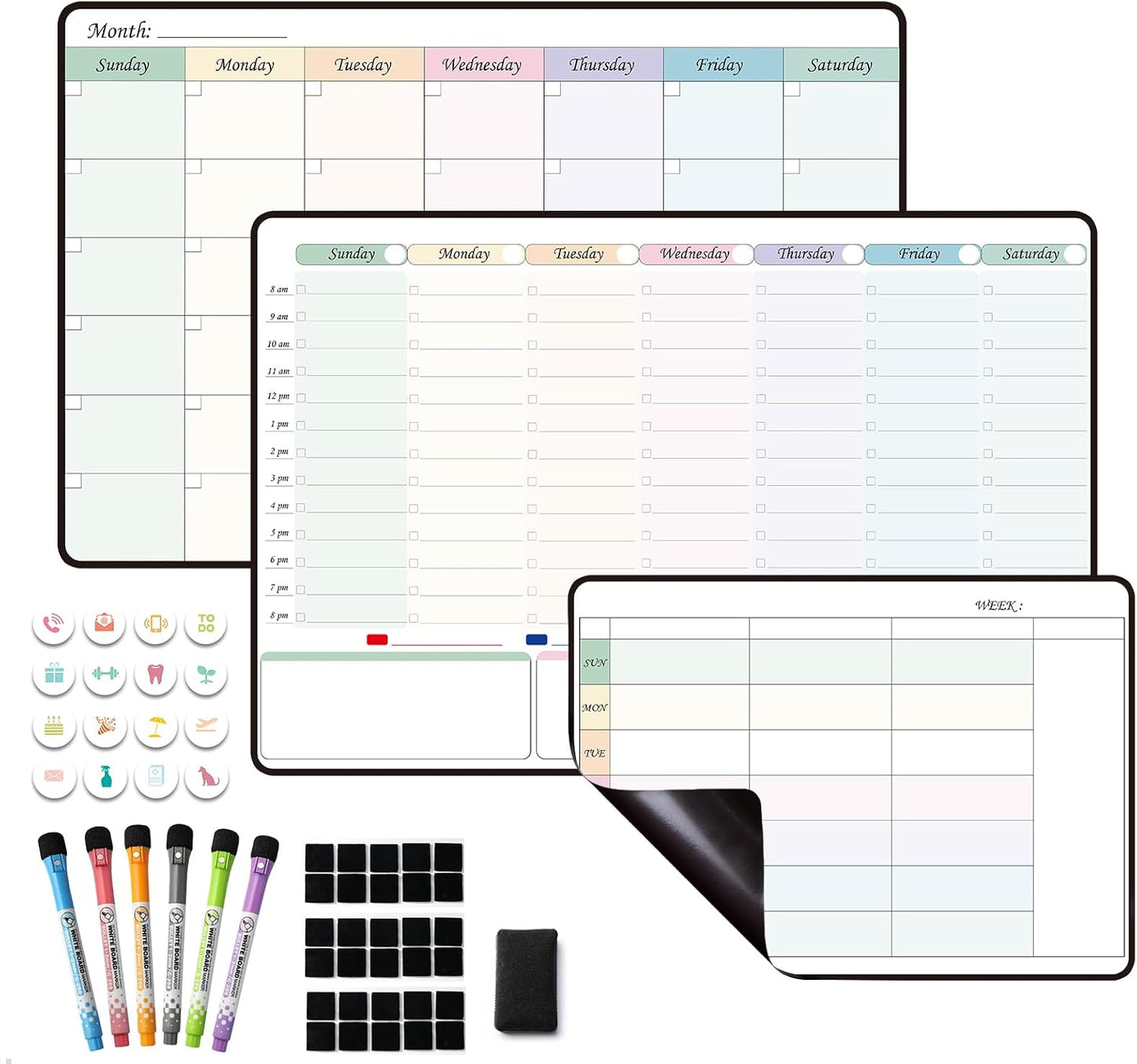 Magnetic Dry Erase Weekly Planner with Hourly Time Slots Whiteboard Calendar for Fridge, Schedule Board, to DO and Chore List for Family 16.5”(L) × 11”(H)