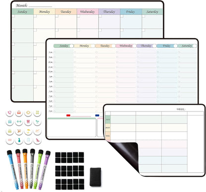 Magnetic Dry Erase Weekly Planner with Hourly Time Slots Whiteboard Calendar for Fridge, Schedule Board, to DO and Chore List for Family 16.5”(L) × 11”(H)