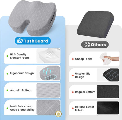 TushGuard Seat Cushion, Memory Foam Office Chair Cushion - Black, Large