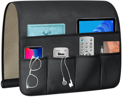 Remote Control Holder for Armchair Caddy, Remote Holder with 5 Pockets | Couch TV Remote Holder with Non-Slip Base, Bedside Caddy Organizer for Key Glasses Phone Magazine (Blue, 35"x12.4")