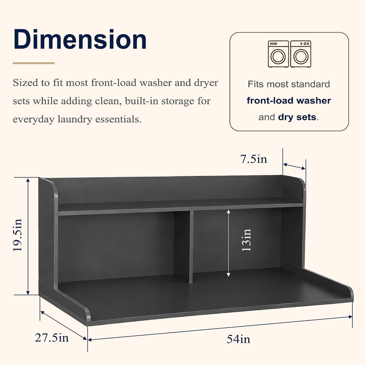 Royxen Washer Dryer Countertop with Extra Tall Shelf, 19" Height Washer and Dryer Topper, Laundry Countertop with Non-Slip Pads, Universal Fit for Laundry Room Organization, Walnut