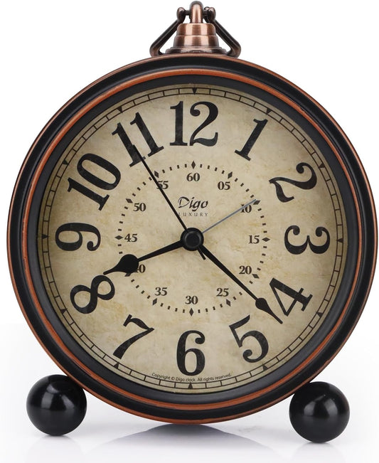 Maxspace 5.2in Analog Clock, Retro Silent Desk Clock Non-Ticking & Battery Operated with Quartz Movement,Clock Decor for Bedroom Living Room