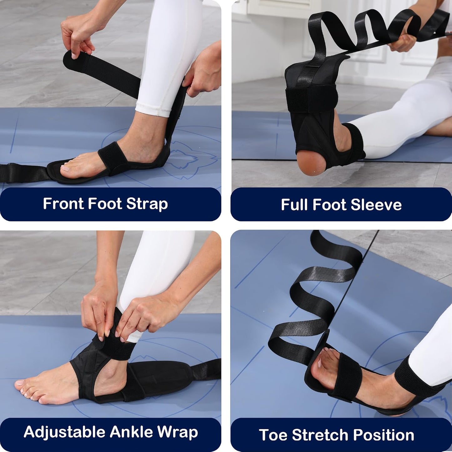 Foot and Calf Stretcher Strap for Plantar Fasciitis, Achilles and Hamstring | Secure padded foot sleeve with multi-loop strap stretches arches, toes, ankles and calves for PT, yoga, runners and heel pain