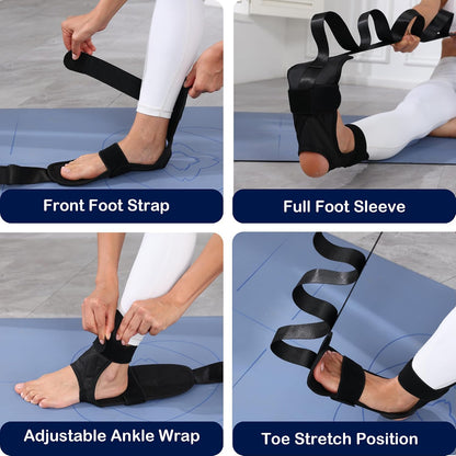 Foot and Calf Stretcher Strap for Plantar Fasciitis, Achilles and Hamstring | Secure padded foot sleeve with multi-loop strap stretches arches, toes, ankles and calves for PT, yoga, runners and heel pain