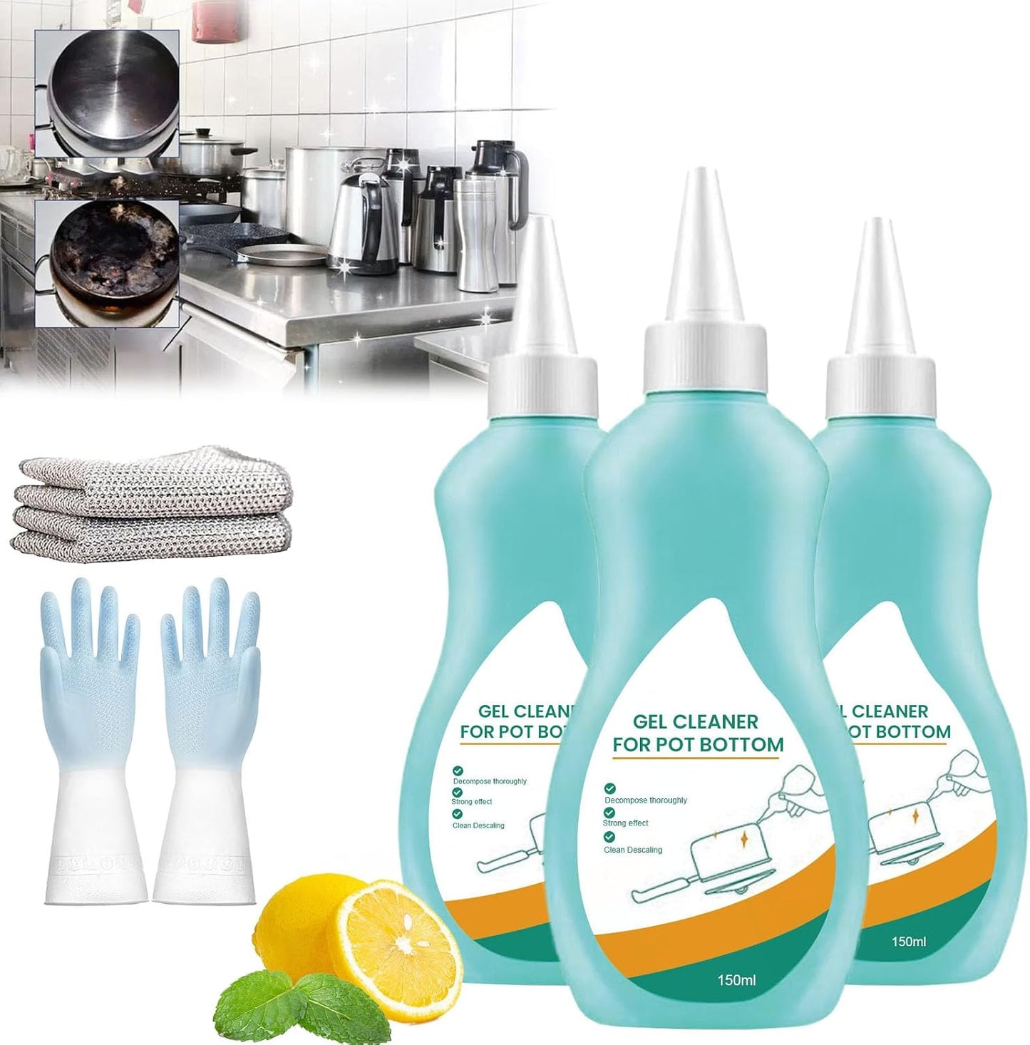 Magic Gel Cleaner for Pots and Pans, Professional Gel Cleaner for Pot Bottom, Black Pot Bottom Cleaning Gel, Bottom of the Pot Black Scale Cleaner, Gel Cleaner for Cookware Bottom (2Pcs)