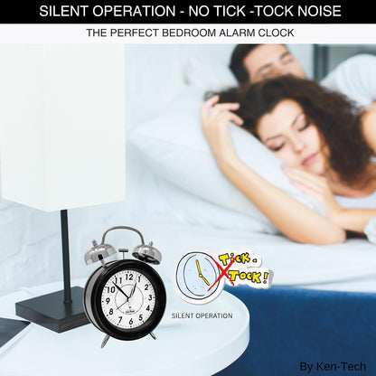 Atomic Retro Twin Bell Alarm Clock Alarm Clocks for Bedrooms. Loud Alarm Clock for Heavy Sleepers Perfect for Bedroom, Desk, and Office. Set time Automatically.