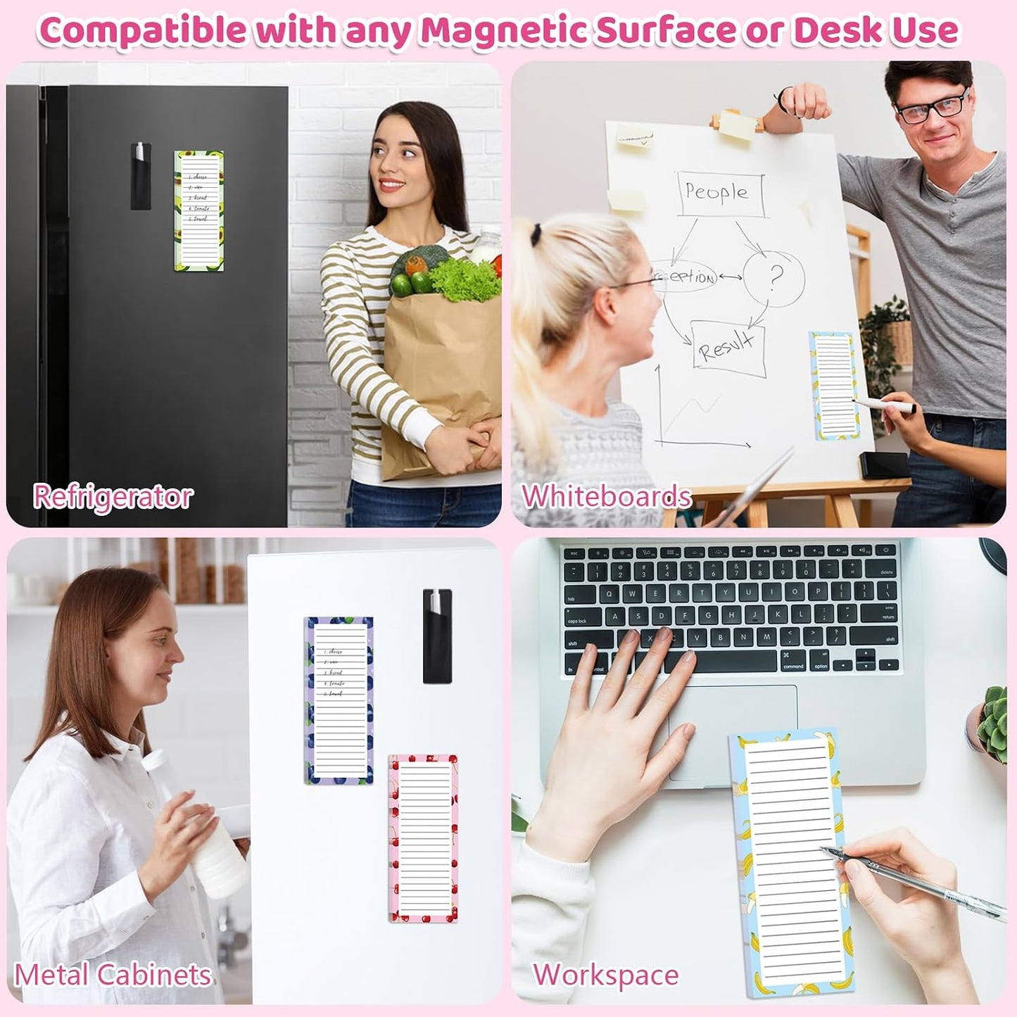 Thboxes 4 Pack Magnetic Note Pad for Fridge with Pen Holder, Totally 200 Sheets Grocery List Magnet Pad for Refrigerator Magnetic Shopping List Pad（Fruit Design） | Full-Back Magnet, 80Gsm FSC-certified Paper, School Office Home Supplies Grocery List