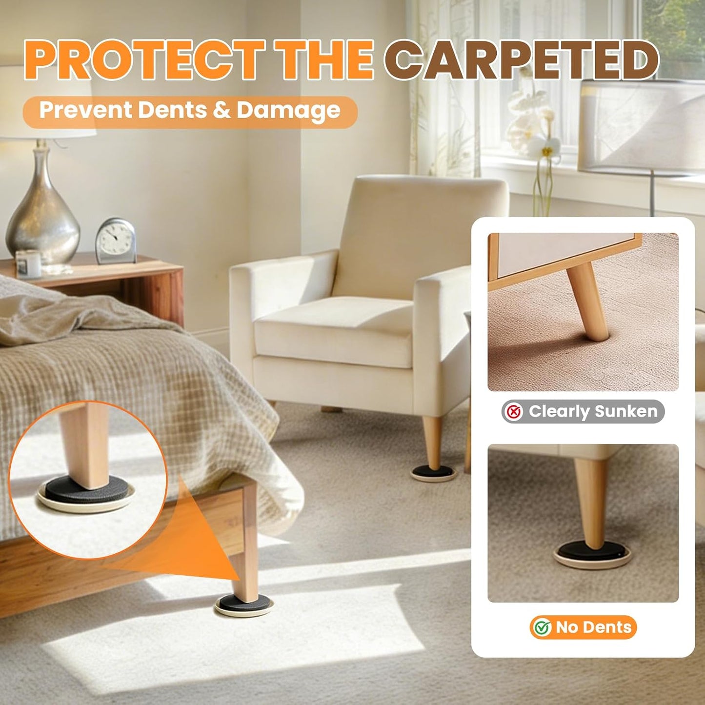 Furniture Sliders for Carpet 24PCS, 3 1/2" | Heavy Duty Furniture Movers Pads, Sliders for Furniture on Carpet, Reusable Furniture Moving Sliders for Easy Glide