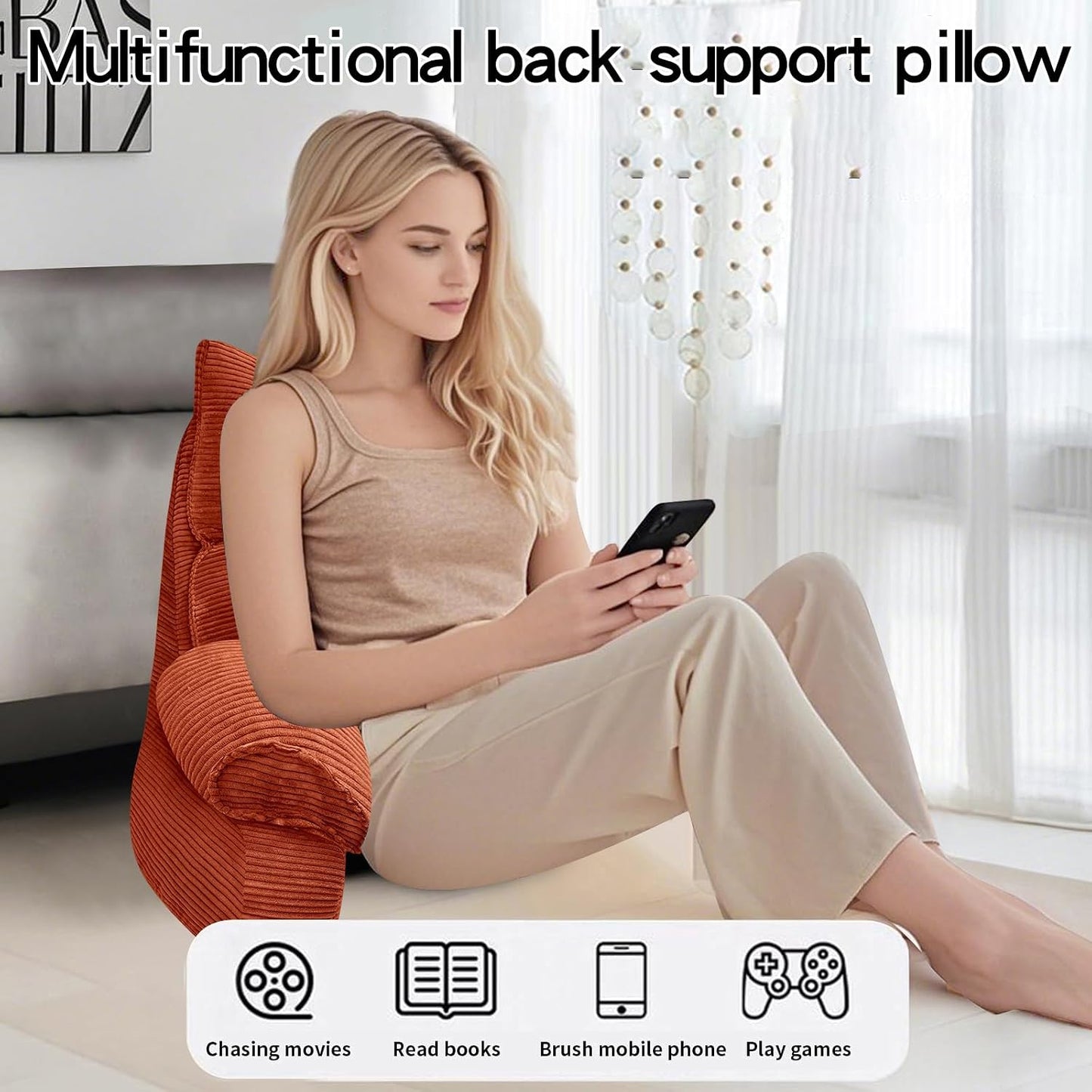 Reading Pillow for Bed with Arms, Back Support, Memory Foam（Grey Black） | Reading Pillow for Bed with High Arm Rests, Back Support Pillow for Sitting Up, Shredded Memory Foam for Reading, TV & Gaming
