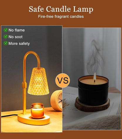Candle Warmer Lamp Electric Timer - Candles Wax Warmers Glass Lamps for Jar Candles Burner No Flame Scented Melting Warming Lantern Adjustable Height Dimmable Light with 2 Bulb for Home Living Bedroom