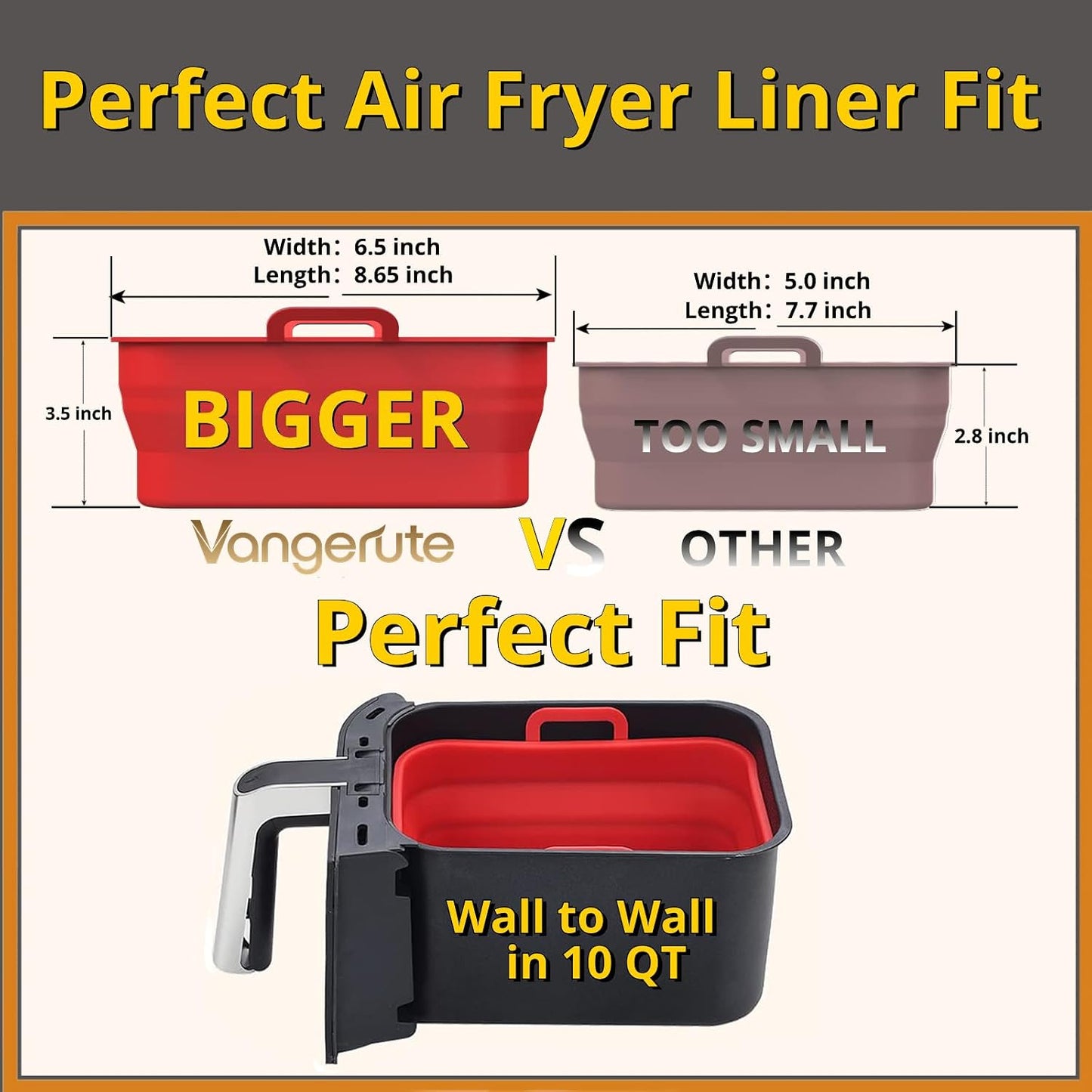 Collapsible Silicone Air Fryer Liners 8QT 10QT Ninja Dual (Gray) | 2 Pack Food Grade Platinum Silicone, Snug Rectangular Fit, Grease Drainage Ridges, Dishwasher Safe, BPA Free Basket Liner