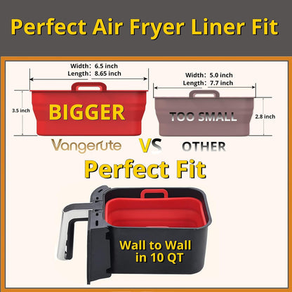 Collapsible Silicone Air Fryer Liners 8QT 10QT Ninja Dual (Gray) | 2 Pack Food Grade Platinum Silicone, Snug Rectangular Fit, Grease Drainage Ridges, Dishwasher Safe, BPA Free Basket Liner