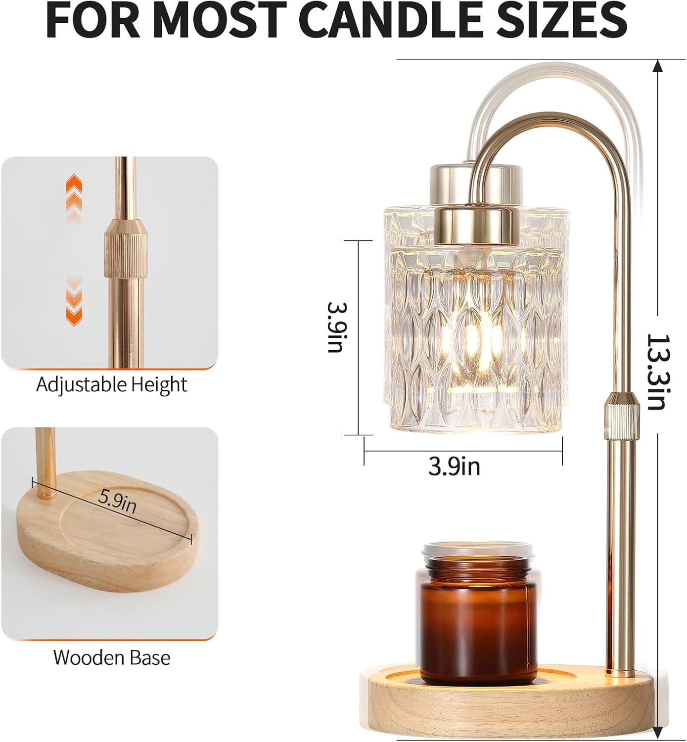Candle Warmer Lamp with Timer and Dimmer,Electric Gold Light Gifts for Women Melt Wax Warmer Lamp with 2 Bulbs for Candle Jars House Warming New Home Decor Bedroom