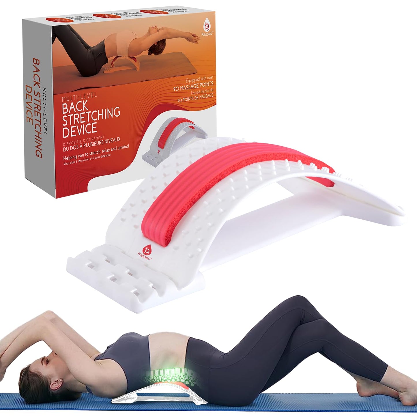 Pursonic Premium Back Stretcher for Pain Relief and Posture Correction - Adjustable Design with Cushioned Foam Padding – Personalized Spinal Alignment for Office Chair, Sofa, or Floor Use - Durable (WHITE)