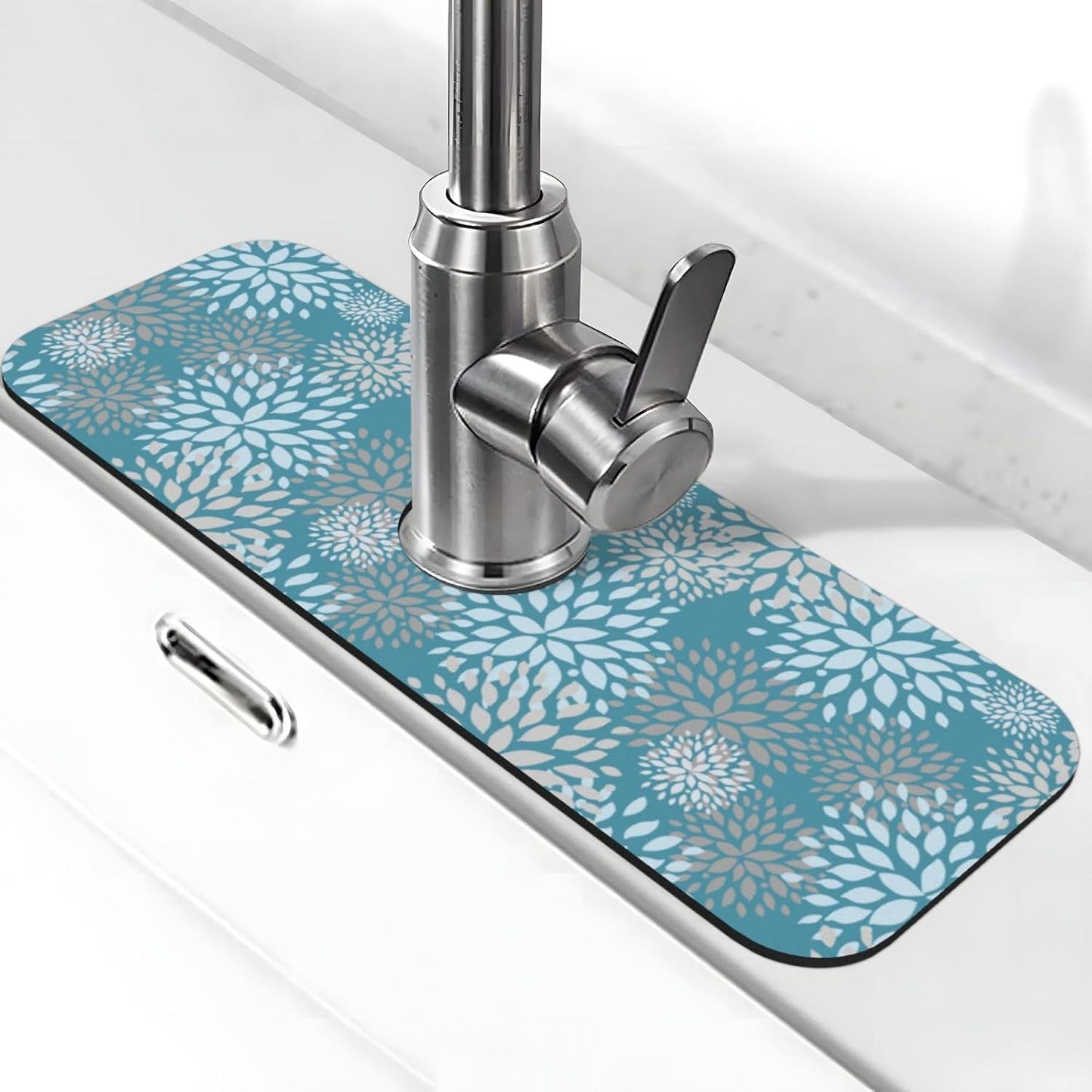 Wildflowers Floral Flower Kitchen Sink Splash Guard Faucet Mat Super Absorbent Fast Drying Mat Sink Gadgets-Fast Drying Pad Sink Mat For Kitchen Bathroom (15" X 5.5" )
