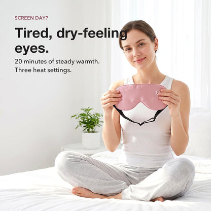 Heated Eye Mask for Dry Eyes, FSA-HSA Eligible, Cordless Rechargeable Warm Compress, 100% Mulberry Silk Removable Cover, 3 Heat Settings 95-131°F, 20-Min Auto-Off, USB-C, Stye & Sleep