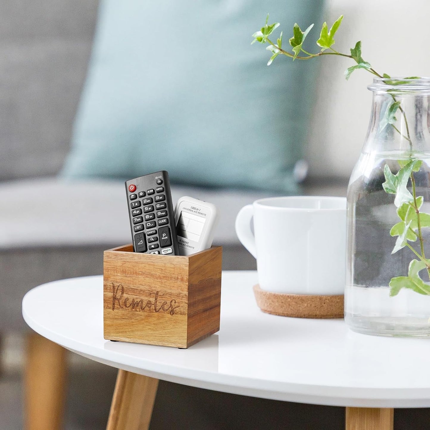 DRASTAR Remote Control Holder, Wood TV Remote Holder, Remote Storage Caddy, Remote Control Organizer (Black, 2 Slots)