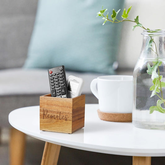 DRASTAR Remote Control Holder, Wood TV Remote Holder, Remote Storage Caddy, Remote Control Organizer (Black, 2 Slots)