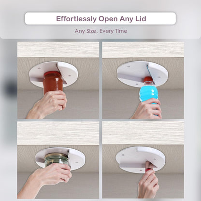 Ferb Jar Opener for Seniors - Under Cabinet Jar Openers for Weak Hands, Easy Grip, Arthritis jar opener, One Handed Gadgets and Bottle Opener - Essential Kitchen Gadgets for Home Assistance - White