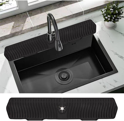 30 Inch Sink Splash Guard, Large Size Kitchen Sink Splash Guard, Longer Silicone Faucet Handle Drip Catcher Tray for Kitchen Countertop, Bathroom, Farmhouse (Black)