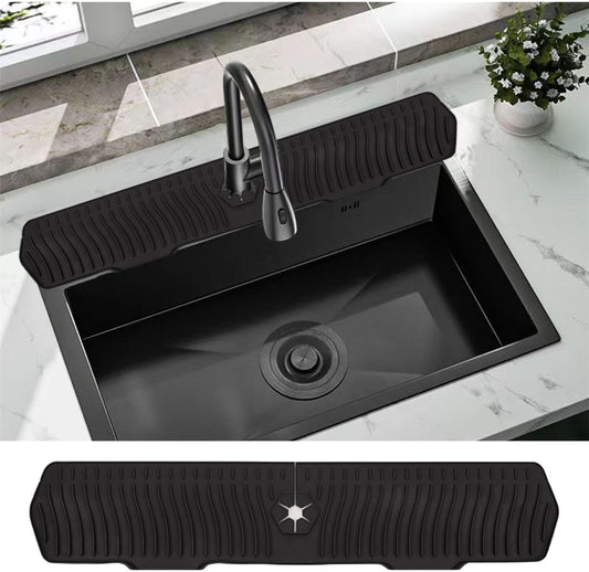 30 Inch Sink Splash Guard, Large Size Kitchen Sink Splash Guard, Longer Silicone Faucet Handle Drip Catcher Tray for Kitchen Countertop, Bathroom, Farmhouse (Black)