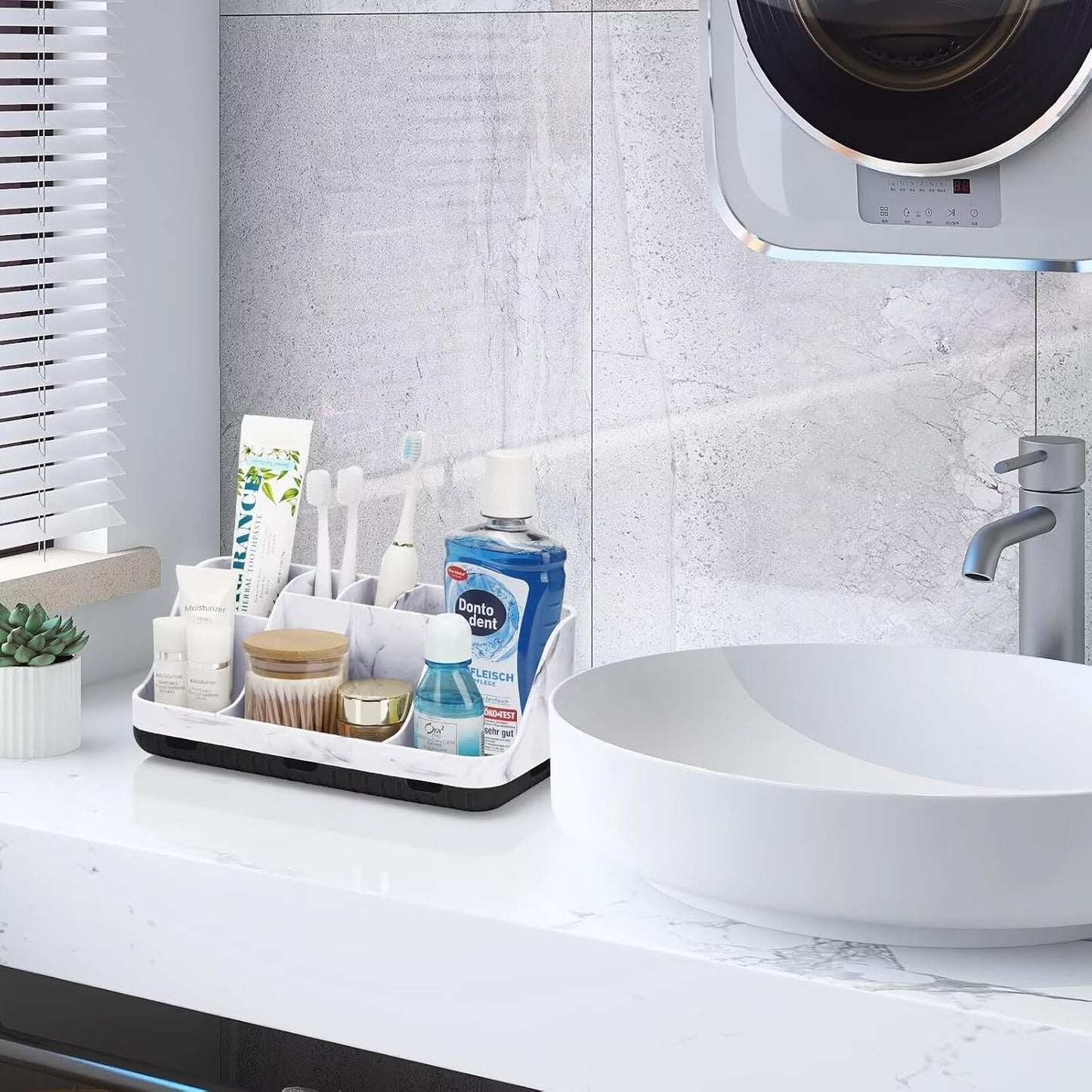 GFWARE Black Toothbrush Holder - 7 Slots Bathroom Organizer Countertop with Drainage Matte Black Electric Toothbrush and Toothpaste Holder for Bathroom Accessories Organization Vanity Sink Storage | Detachable 7 Slots Matte Black Kid Electric Toothbrush