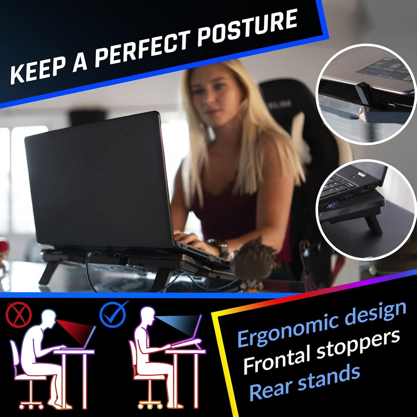KLIM Wind Laptop Cooling Pad - More Than 500 000 Units Sold - New Version - The Most Powerful Rapid Action Cooling Fan - Laptop Stand with 4 Cooling Fans at 1200 RPM - USB Fan - PS5 PS4 - RGB