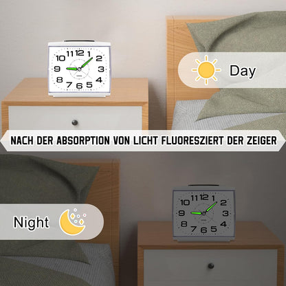 DTKID Large Alarm Clock for Bedside, Silent Non-Ticking Analog Clock with Night Light, Battery Powered, Gradually Increasing Alarm for Heavy Sleepers, Seniors