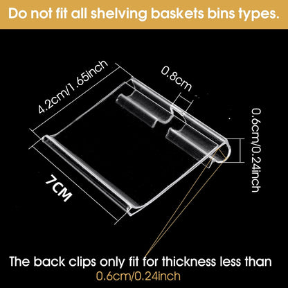 50pcs Labels for Storage Bins Plastic Label Clip, Basket Labels Clip On Wire Shelf Price Label Holder Merchandise Sign Display Holder, 50pcs Label Insert Included (1.96IN*1.65IN)