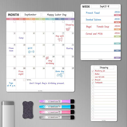 ALEZEL Magnetic Dry Erase Calendar for Refrigerator, Fridge Calendar Set | Includes Vertical Magnetic Monthly Planner Whiteboard & Weekly Dry Erase Board, List Board, 4 Markers + Eraser