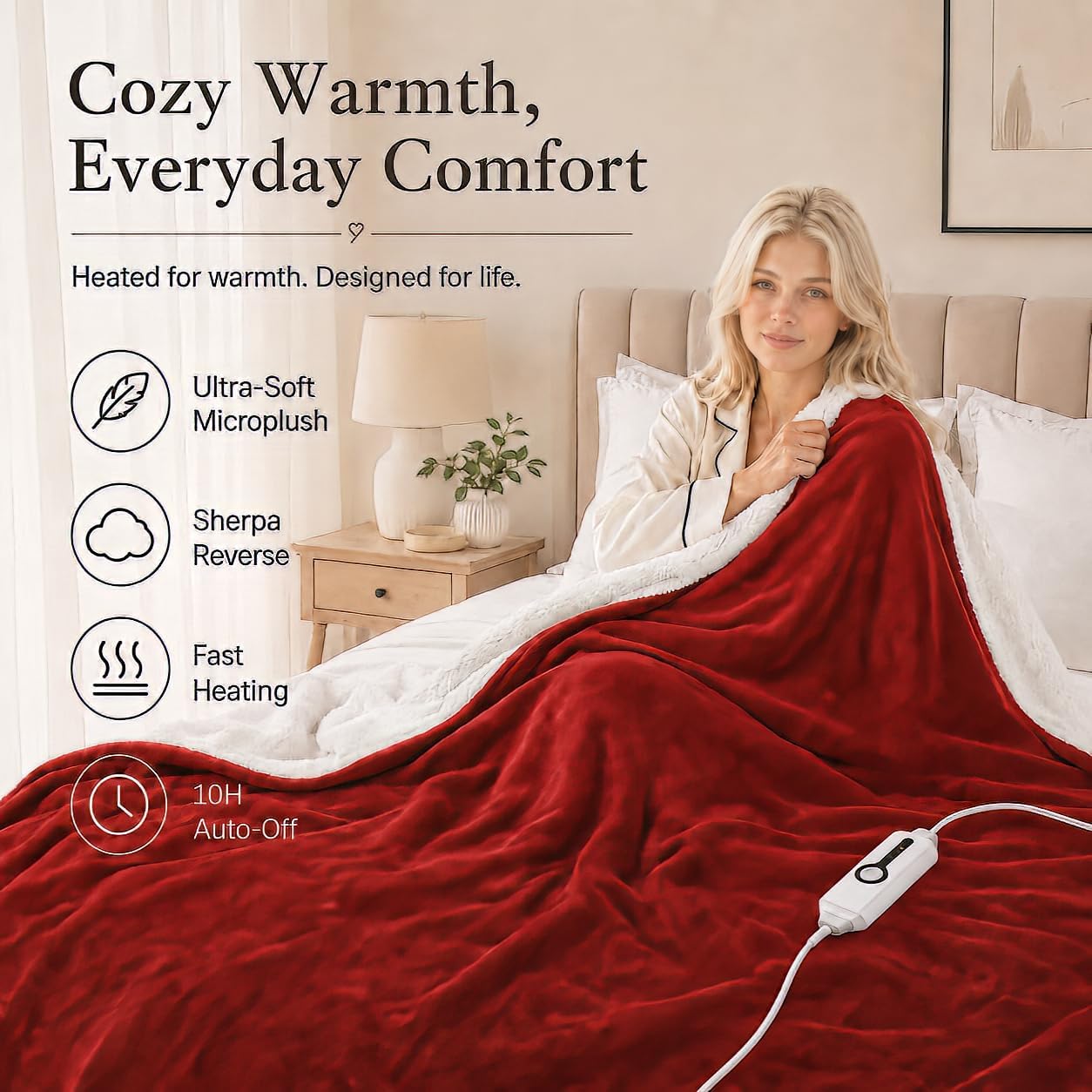 Electric Heated Blanket Full Size 72"x84" – Light Gray | ETL for Safe Overnight, 4 Heat Settings & 10H Auto Off, Dual-Sided Microplush Sherpa for Home Night, Machine washable