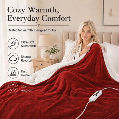Electric Heated Blanket Full Size 72"x84" – Light Gray | ETL for Safe Overnight, 4 Heat Settings & 10H Auto Off, Dual-Sided Microplush Sherpa for Home Night, Machine washable