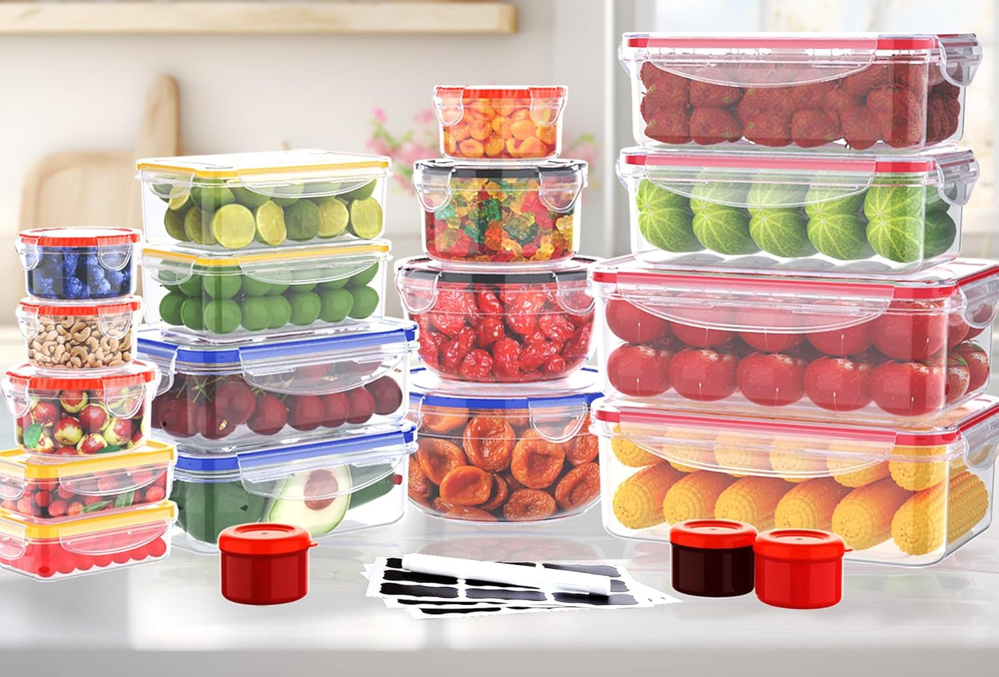 5 Pack Large Fruit Storage Containers for Fridge with Removable Colander | Plastic Food Storage Containers with Lids Airtight-Leak Proof Refrigerator Organizers and Storage of Vegetable