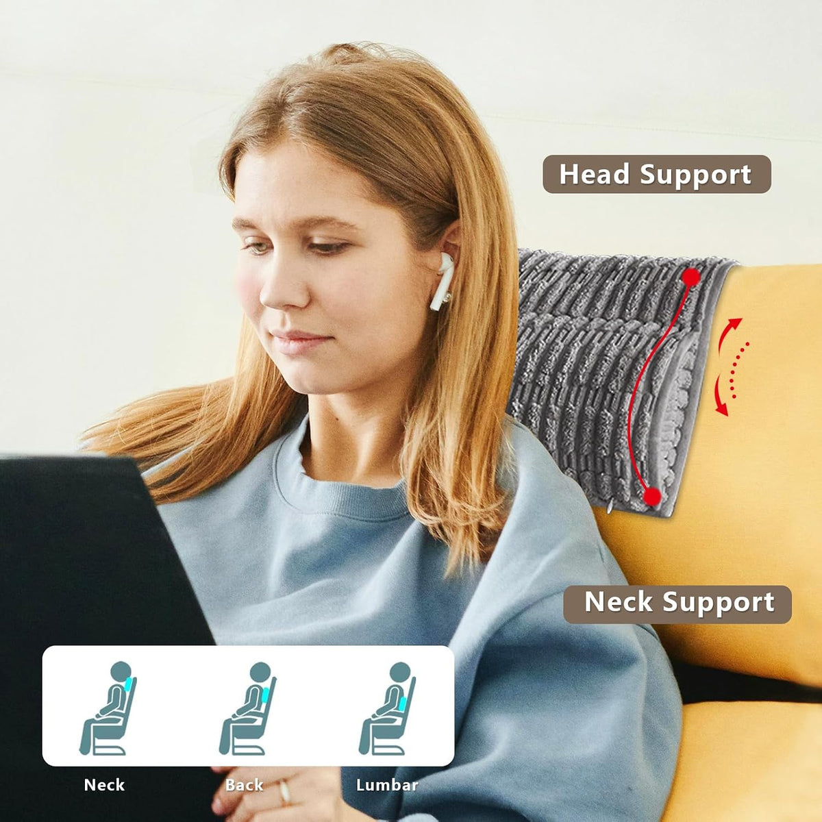 Headrest and Support Pillow,Recliner Pillow for Neck, Head, or Foot for Office or Massage Chairs, Neck Pain Relief and Cervical Support. Nonslip, Zipped Cover.(Cream, 5.5" Wx13 Lx3 H)