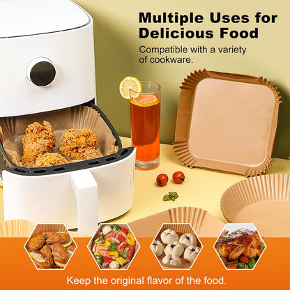 Air Fryer Liners Disposable, 100Pcs 8" Square Air Fryer Paper for 5-8 QT | Waterproof and Oilproof for Easy Cleanup, Unbleached Non-Stick Parchment Paper for 5-8 QT Air Fryer, Baking, Microwave, Oven