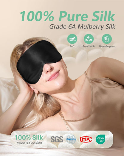 BeeVines 100% Mulberry Silk Sleep Mask, Light Blocking Eye Masks (2 Packs)