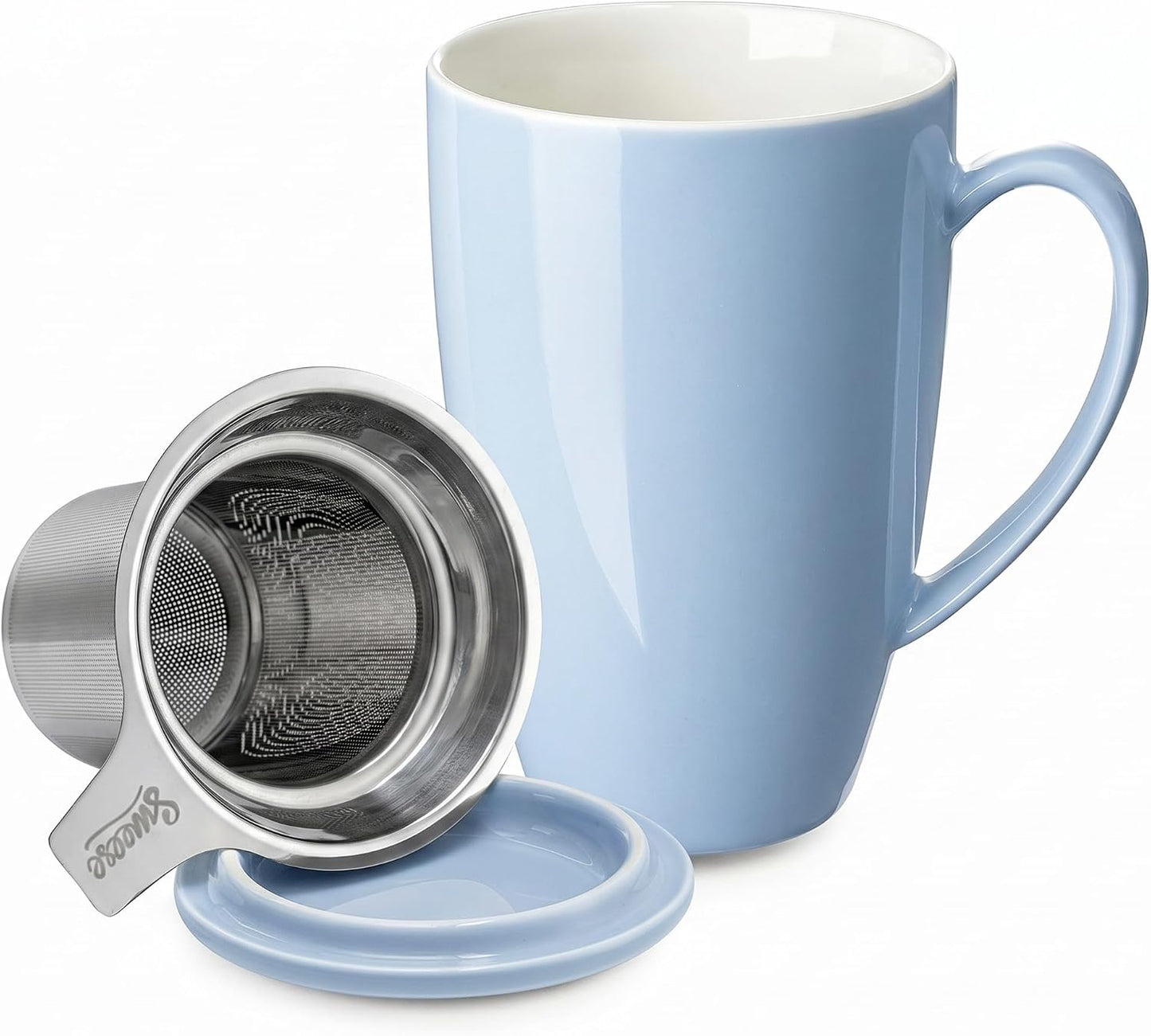 Sweese 15oz Porcelain Tea Mug with Infuser and Lid – Microwave Safe, Ergonomic Handle, Lead-Free Glaze, for Loose Leaf Tea