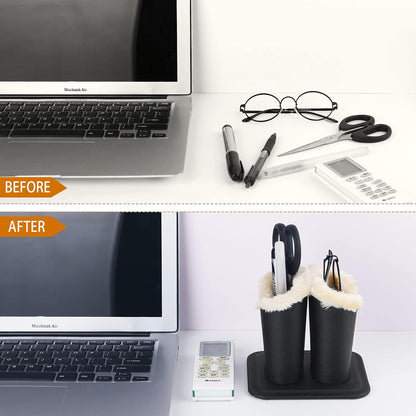 Siveit Plush Lined Eyeglass Holder, PU Leather Eyeglass Case, Anti-Scratch Glasses Storage Organizer for Desk Office Nightstand,2 Packs (Black, Navy)