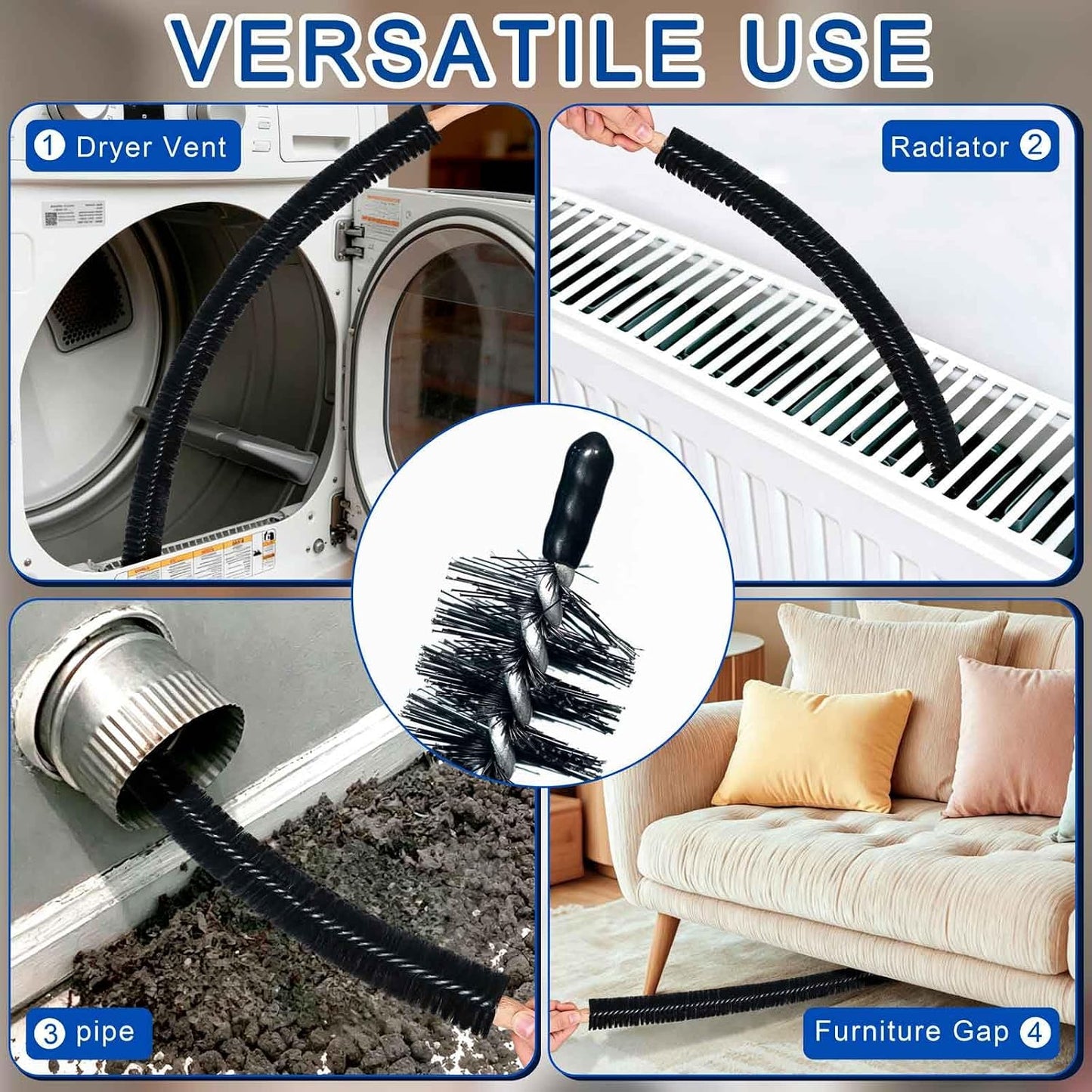Dryer Vent Cleaner Kit - Universal Vacuum Hose Attachment + Dryer Lint Brush for Fast Lint Removal, Suitable for Most Vaccum Cleaners Energy-Saving Tool to Boost Dryer Efficiency