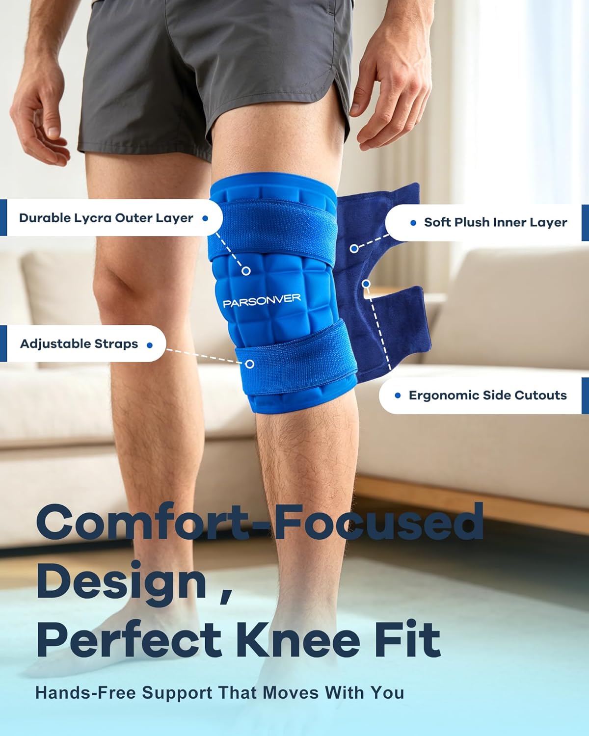 Knee Ice Pack Wrap for Pain Relief, 120-Min Long-Lasting & No Condensation | Ice-Grid Even Cooling Design, Reusable Gel Cold Therapy for Injuries, Knee Replacement Surgery, Swelling, ACL, Meniscus Tear