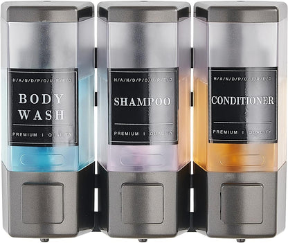 Pollock Shampoo and Conditioner Dispenser,Black 3 Chamber * 500ML | Shower Soap Dispenser Wall Mounted, Body Wash Dispenser No Drill,Refillable Shower Dispenser for Bathroom,Hotel,Public Place