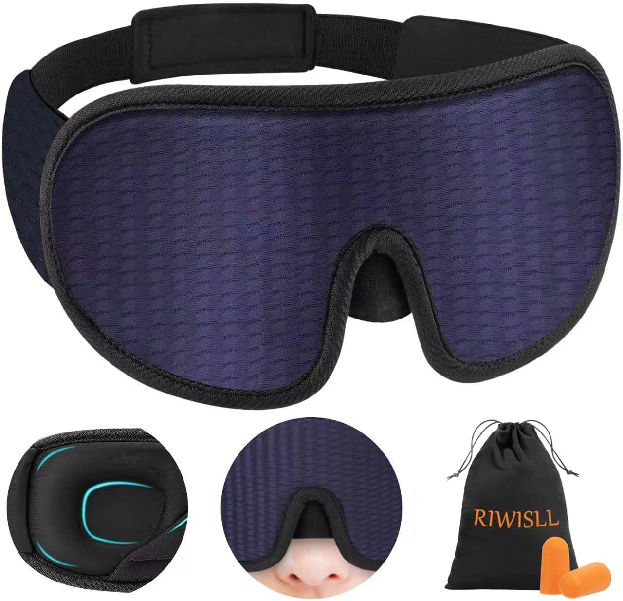 Sleep Mask, Super Soft 3D Contoured Cup Sleeping Mask, Upgraded 100% Blockout Light Sleep Masks for Women Men with Adjustable Strap, Comfortable Concave Molded Eye Covers for Sleeping, Black