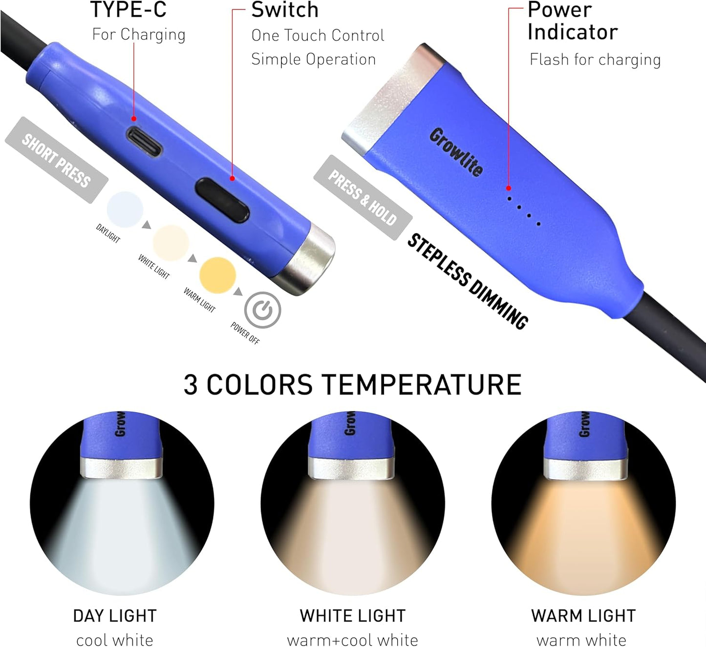 Neck Reading Light, 3 Color & Brightness Adjustable Book Light for Reading in Bed, Hands-Free, Lightweight, USB C Rechargeable, Eye-Caring, Perfect for Crafts, Camping, Kids & Adults (white)