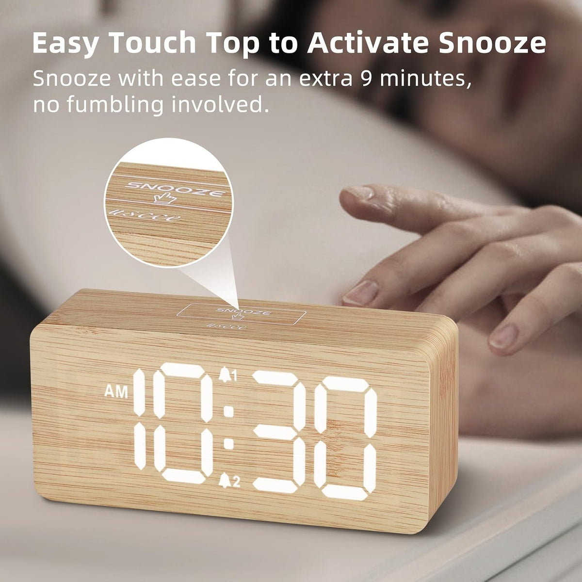 uscce Wooden Digital Alarm Clocks for Bedrooms with 0-100% Dimmable Display