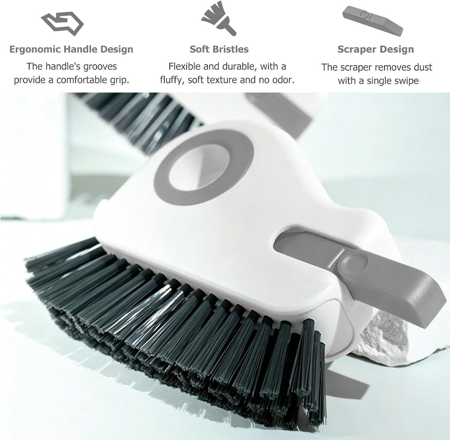 2 in 1 Groove Cleaning Brush, Multifunctional Window Track Cleaner with Hidden Scraper, Hard Bristle Grip Brush Sliding Door Cleaning Tool for Vehicle Home Office (Gray)
