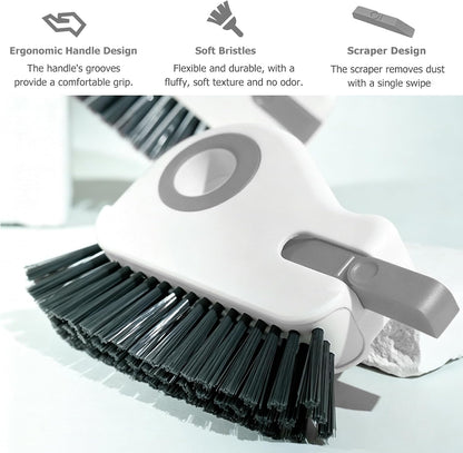 2 in 1 Groove Cleaning Brush, Multifunctional Window Track Cleaner with Hidden Scraper, Hard Bristle Grip Brush Sliding Door Cleaning Tool for Vehicle Home Office (Gray)