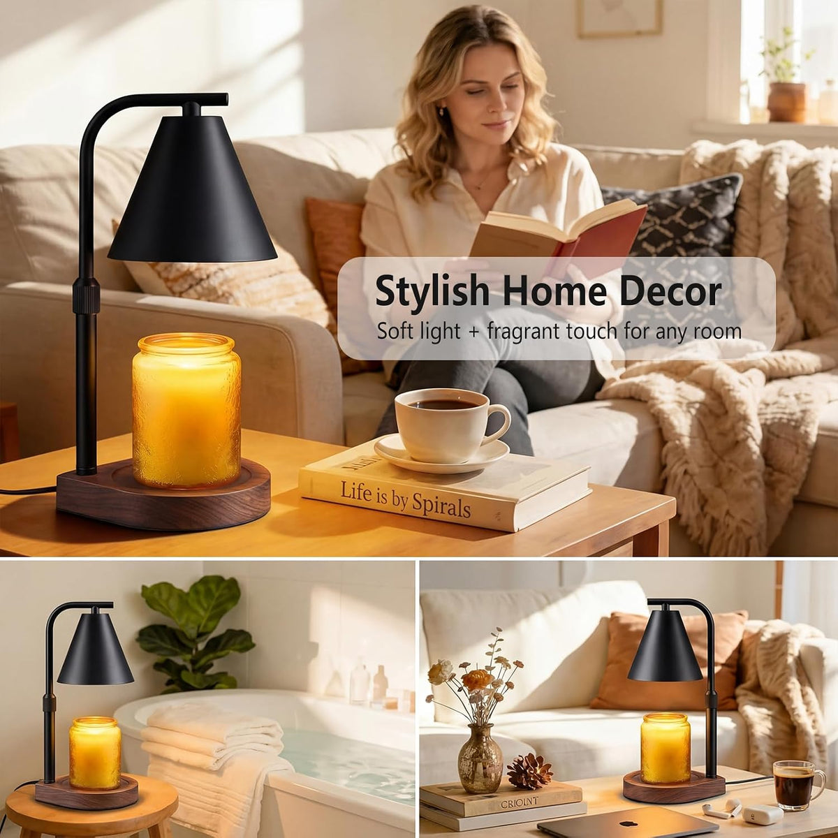 Candle Warmer Lamp with Timer & Dimmer- Electric Wax Melt Warmer with Adjustable Height for Scented Candles, Home Décor Fragrance and House Warming Birthday Gifts for Women Mom