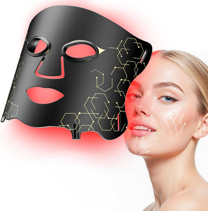 Red Light Therapy Mask with Cooling Gel Pack, 7-Color NIR 850nm LED Face Mask, LED Light Therapy Mask (E106A) with Rechargeable Remote - 180 Mins Use, Red Light Mask Home Travel Gift, Black