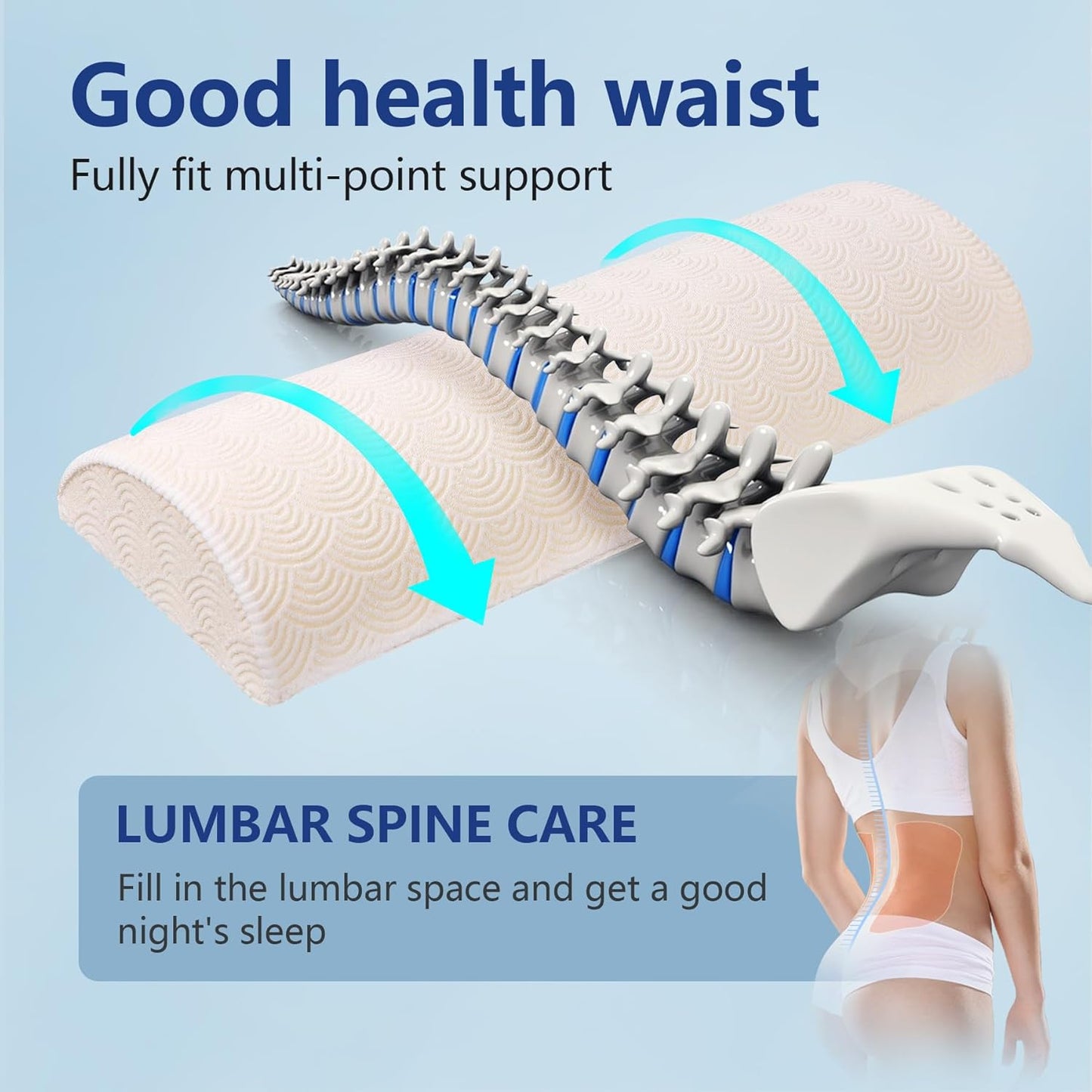 Cozyhealth - 2.95" H*18.7" L - Soft Small Lumbar Pillow for Sleeping, Memory Foam Back Lumbar Support Cushion for Lower Back Pain Relief Bed Waist Sleep Support Pillow for Side, Back (White, Small)